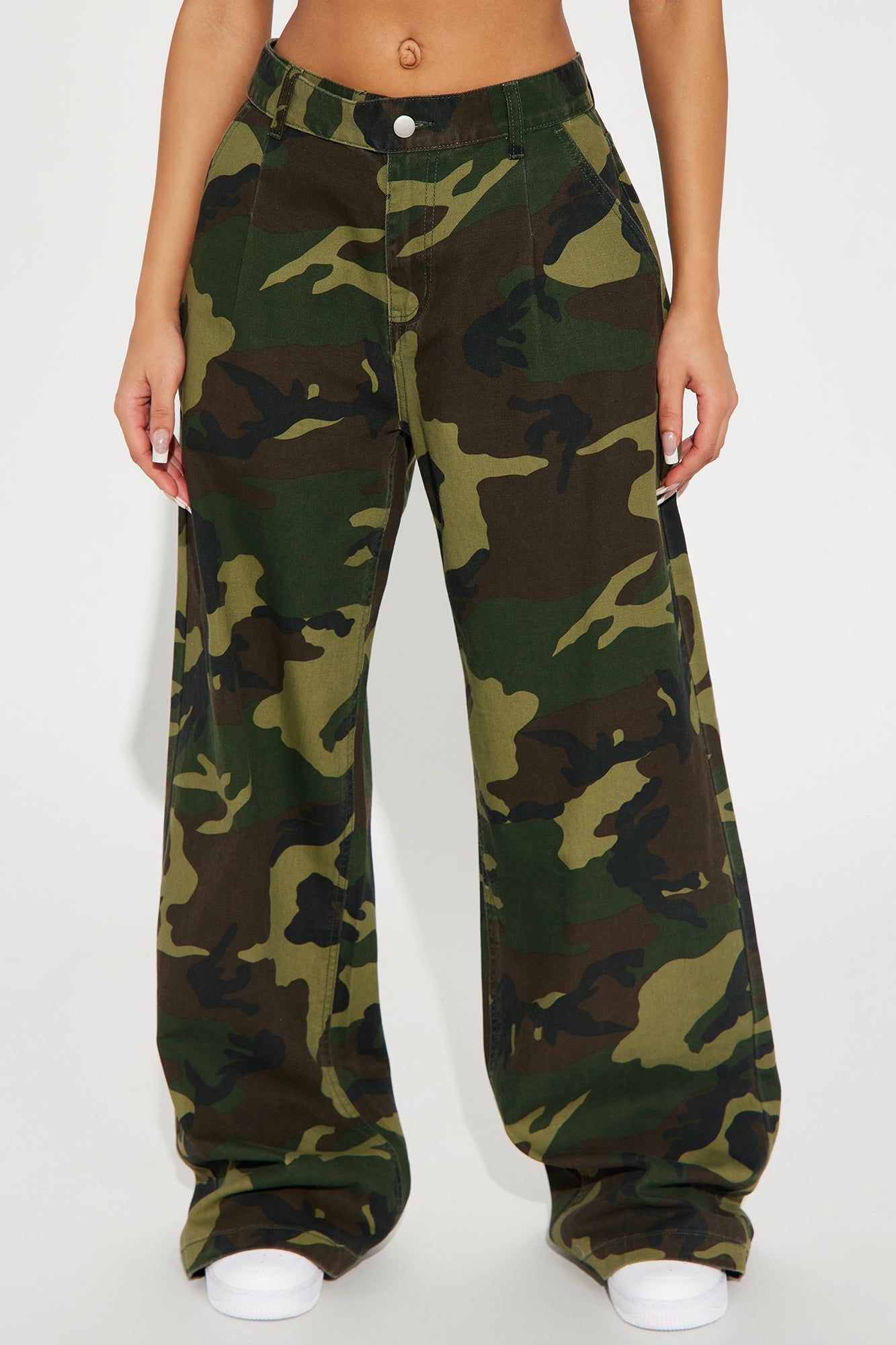 Millie Wide Leg Camo Pant - Olive/combo sold by Fashion Nova