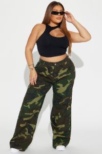 Millie Wide Leg Camo Pant - Olive/combo sold by Fashion Nova