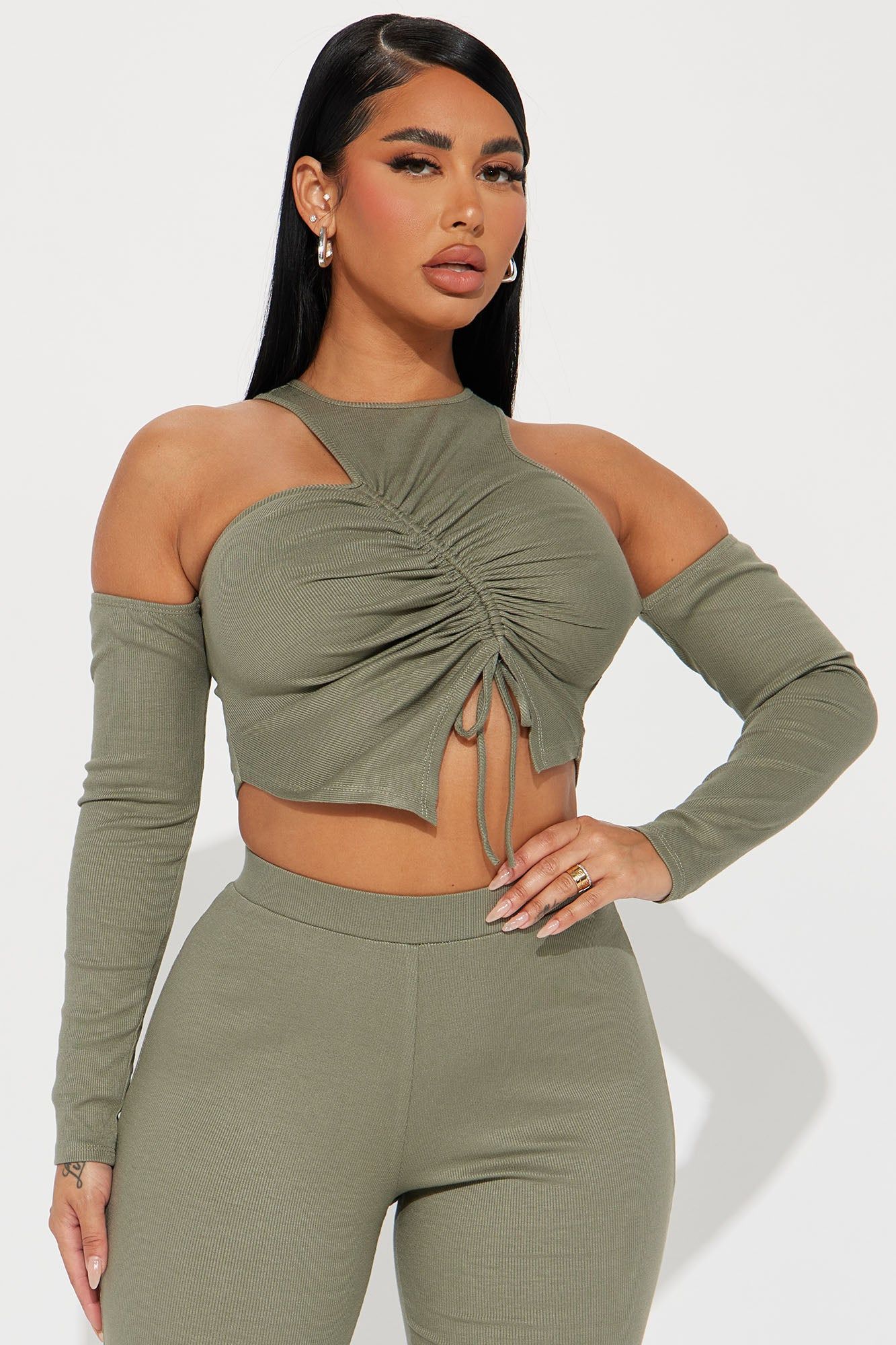 Katia Ribbed Pant Set - Olive sold by Fashion Nova product image thumbnail 2