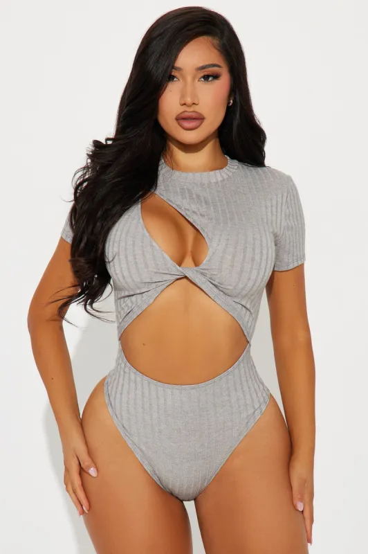 Attract It Cut Out Bodysuit - Heather Grey sold by Fashion Nova