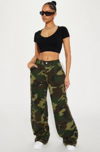 Millie Wide Leg Camo Pant - Olive/combo sold by Fashion Nova