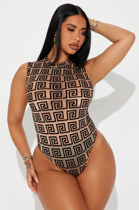 Monique Mesh Bodysuit - Mocha/combo sold by Fashion Nova
