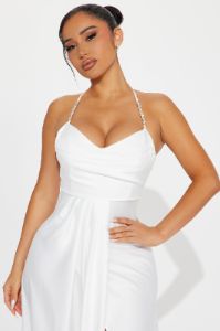 Radiant Rhinestone Satin Gown - White sold by Fashion Nova