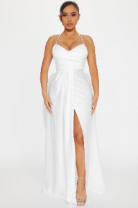 Radiant Rhinestone Satin Gown - White sold by Fashion Nova