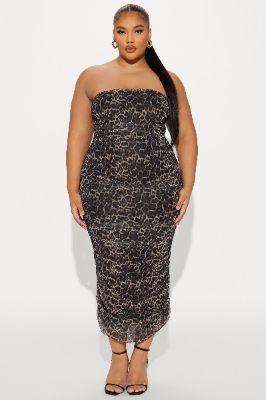 Sahara Mesh Midi Dress - Brown/combo sold by Fashion Nova