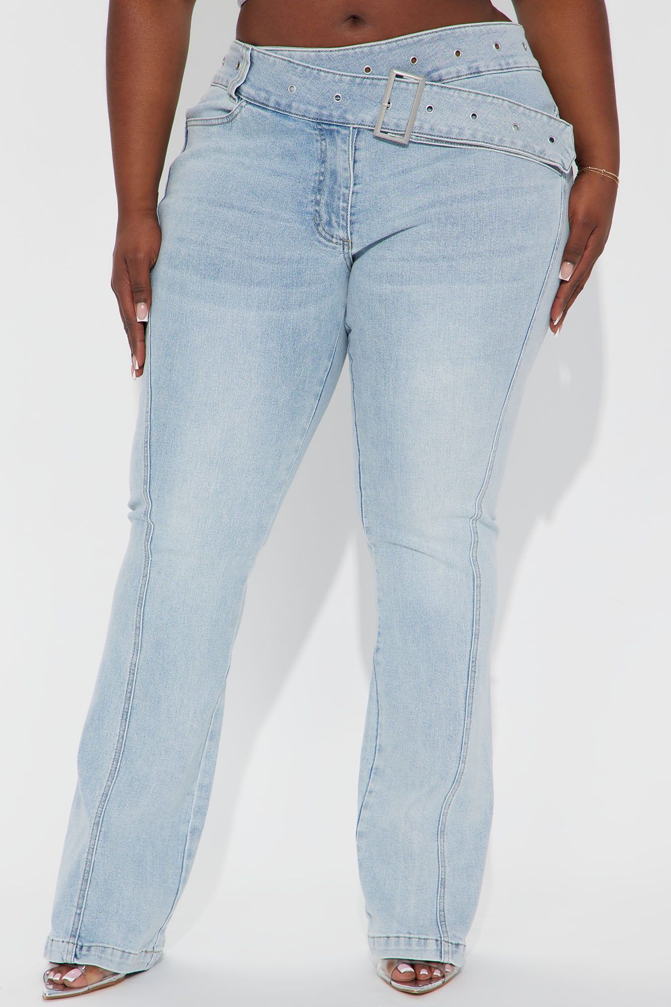 Clap Back Belted Stretch Bootcut Jeans - Light Wash sold by Fashion Nova product image thumbnail 5