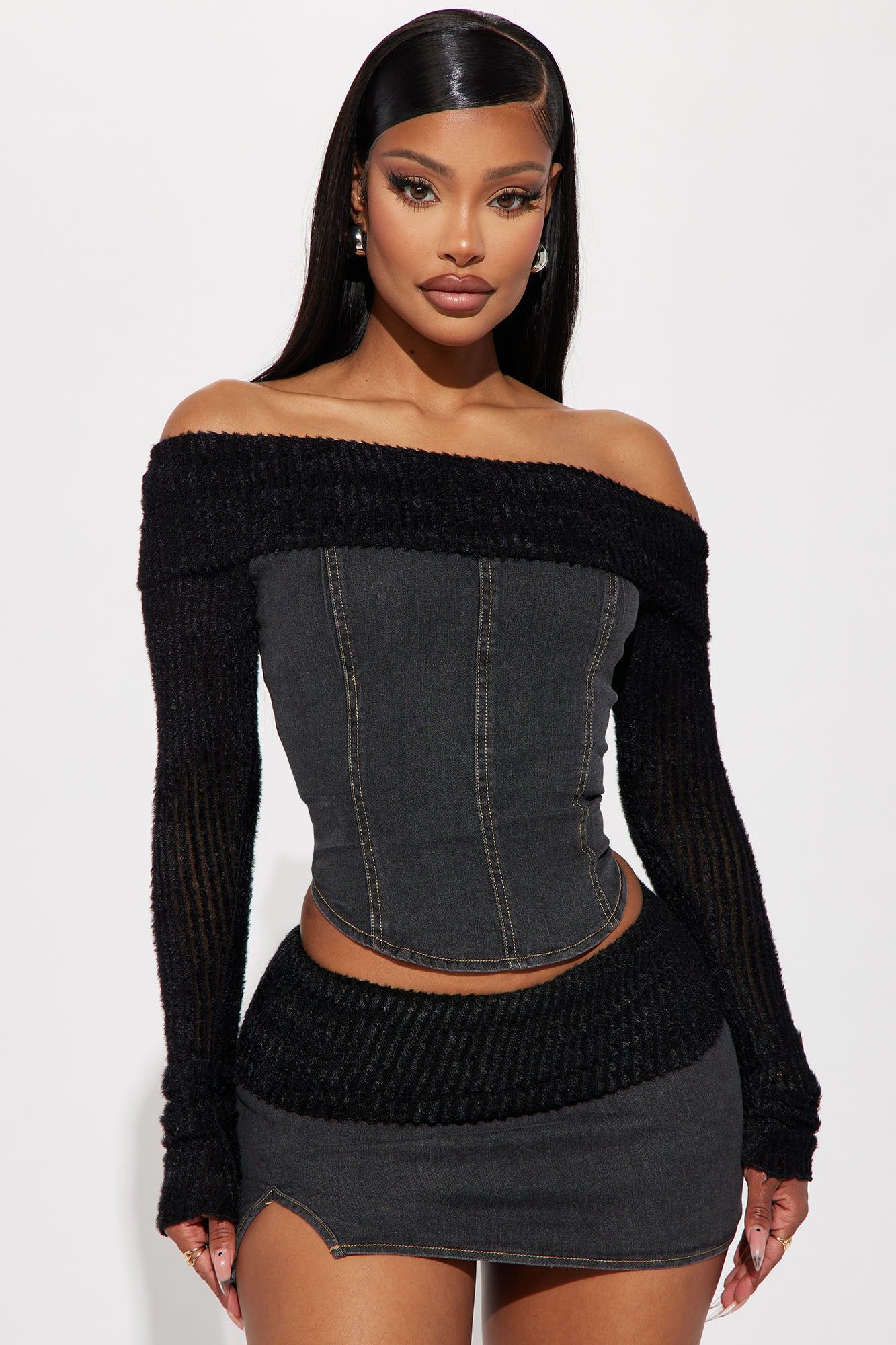 Denim Dreams Micro Mini Skirt Set - Black sold by Fashion Nova