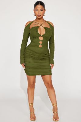 Jessica Mesh Mini Dress - Olive sold by Fashion Nova
