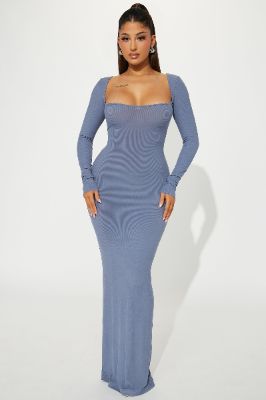 Lola Micro Ribbed Maxi Dress - Charcoal sold by Fashion Nova