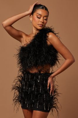 Elise Feathered Top - Black sold by Fashion Nova
