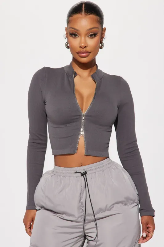 Never Too Faced Top - Grey sold by Fashion Nova