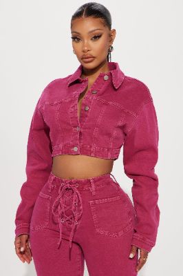Oasis Stretch Cropped Denim Jacket - Pink sold by Fashion Nova