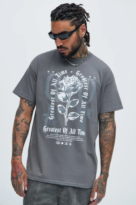 Greatest Of All Time Rose Short Sleeve Tee - Charcoal sold by Fashion Nova