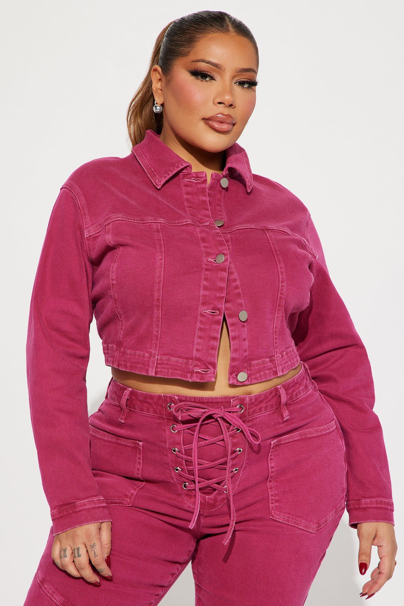 Oasis Stretch Cropped Denim Jacket - Pink sold by Fashion Nova product image thumbnail 4