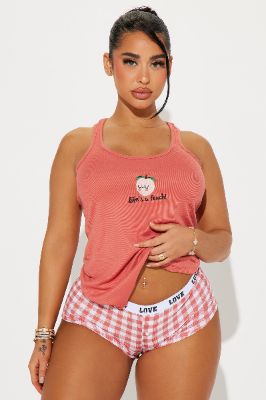 Life's A Peach PJ Boyshort Set - Orange/combo sold by Fashion Nova