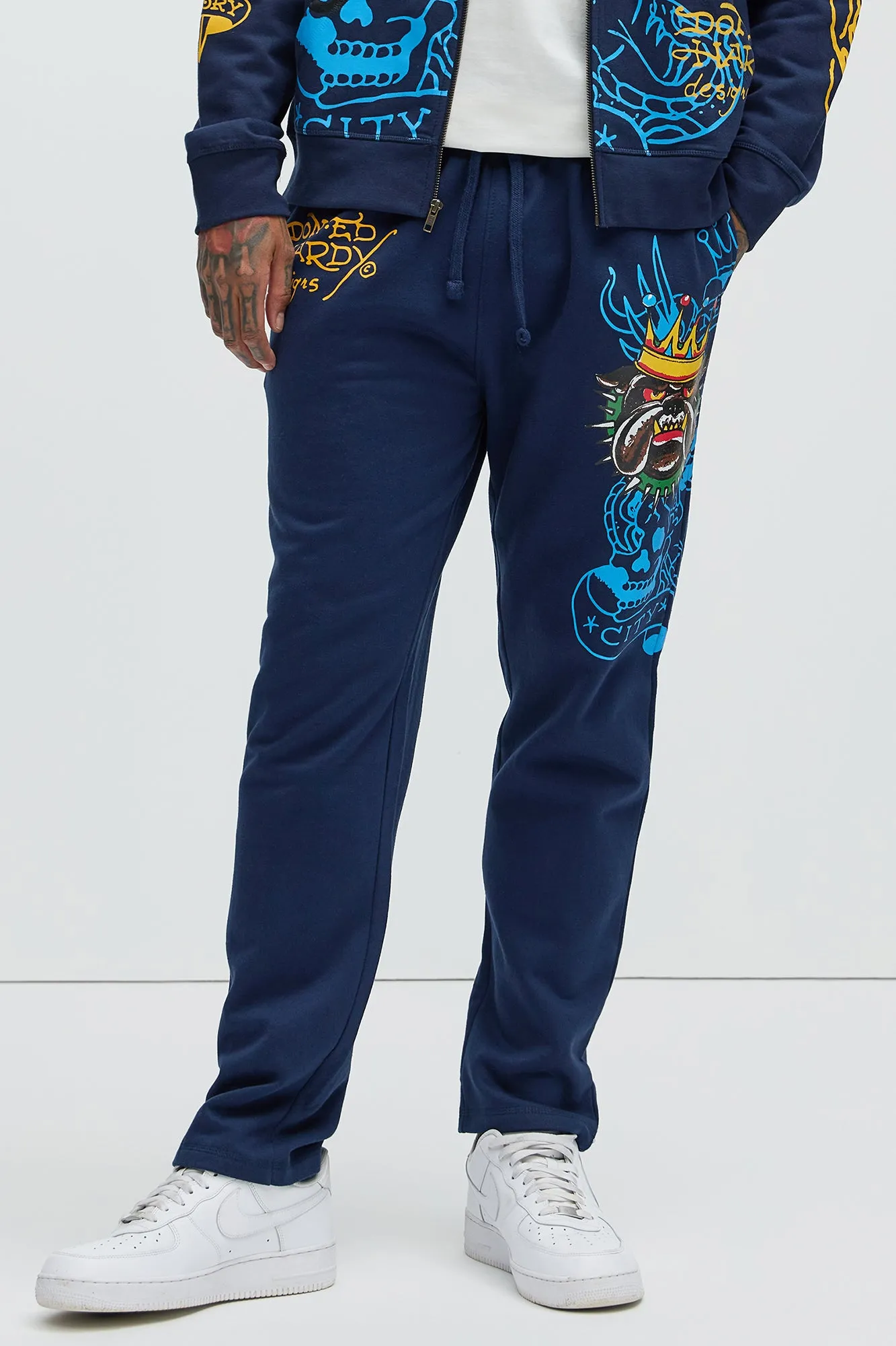 Ed Hardy Panther Bulldog Sweatpants - Navy sold by Fashion Nova