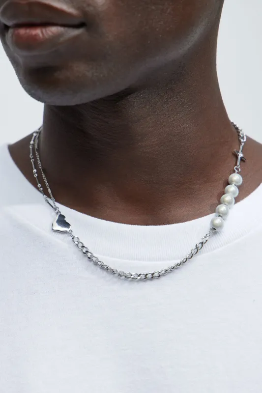 Axel Multi Chain Beaded Necklace - White/Silver sold by Fashion Nova