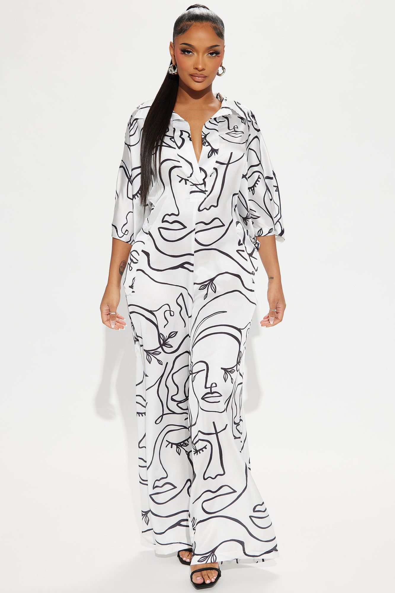 Keeping It Cool Satin Jumpsuit - White/Black sold by Fashion Nova