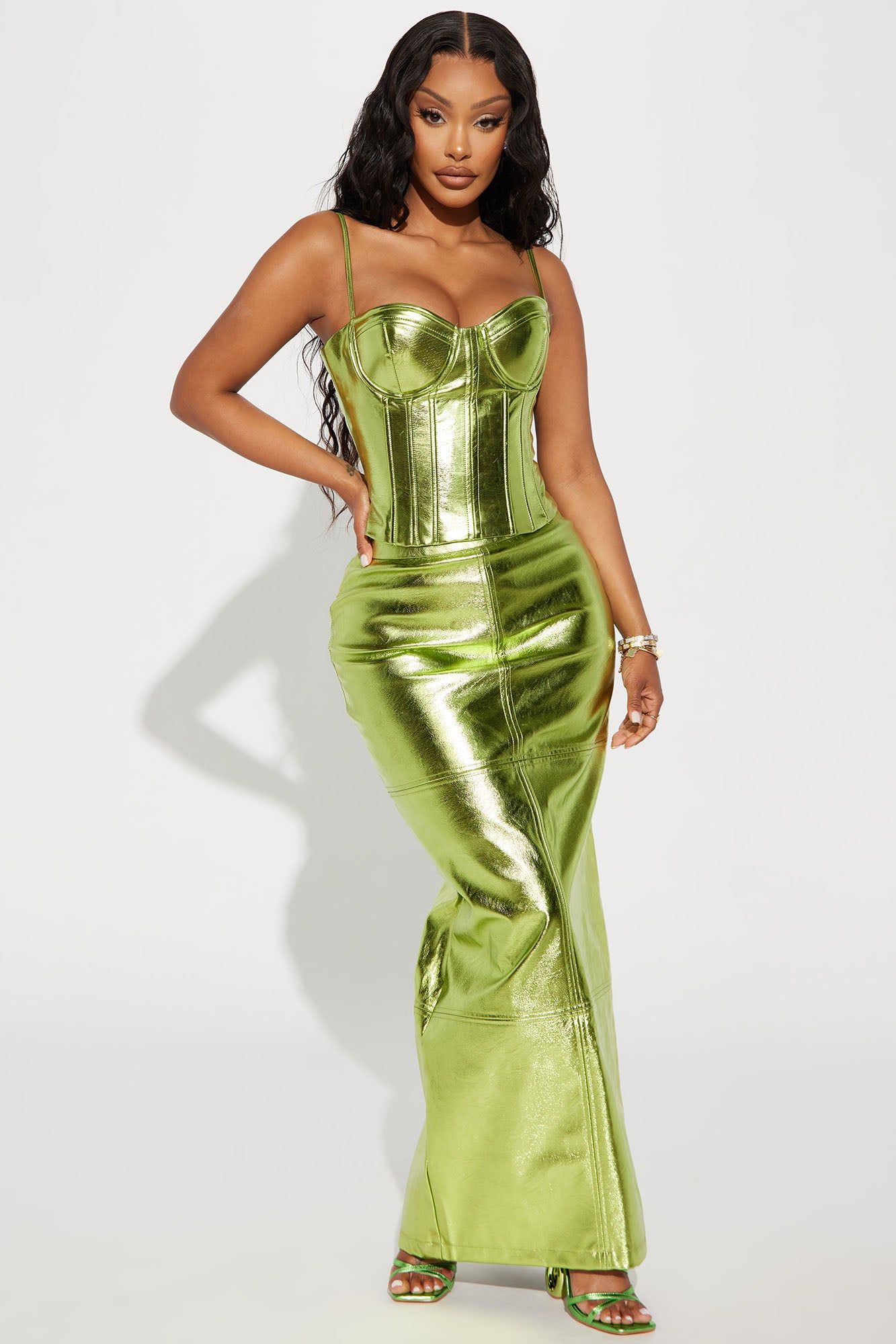 Mikayle Metallic Corset Top - Green sold by Fashion Nova product image thumbnail 2