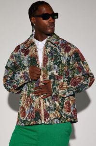 Bellevue Floral Tapestry Work Jacket - Green/combo sold by Fashion Nova