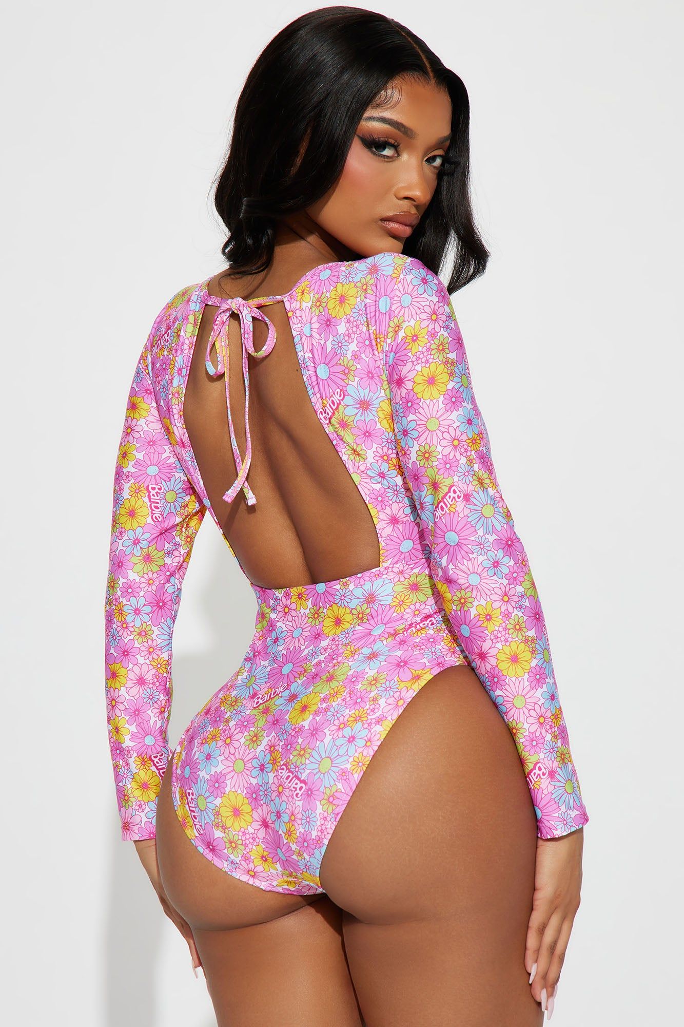 Beach Barbie 1 Piece Long Sleeve Swimsuit - Pink/combo sold by Fashion Nova product image thumbnail 3