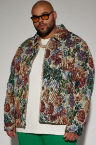 Bellevue Floral Tapestry Work Jacket - Green/combo sold by Fashion Nova