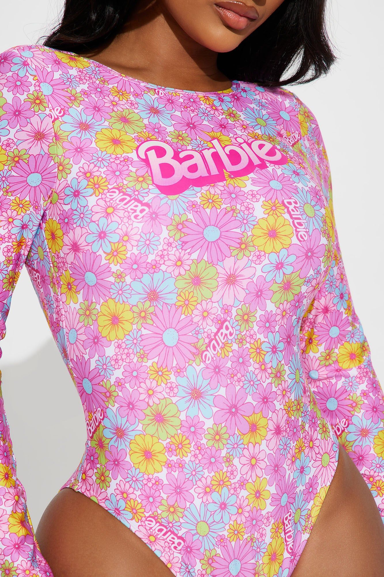 Beach Barbie 1 Piece Long Sleeve Swimsuit - Pink/combo sold by Fashion Nova product image thumbnail 2