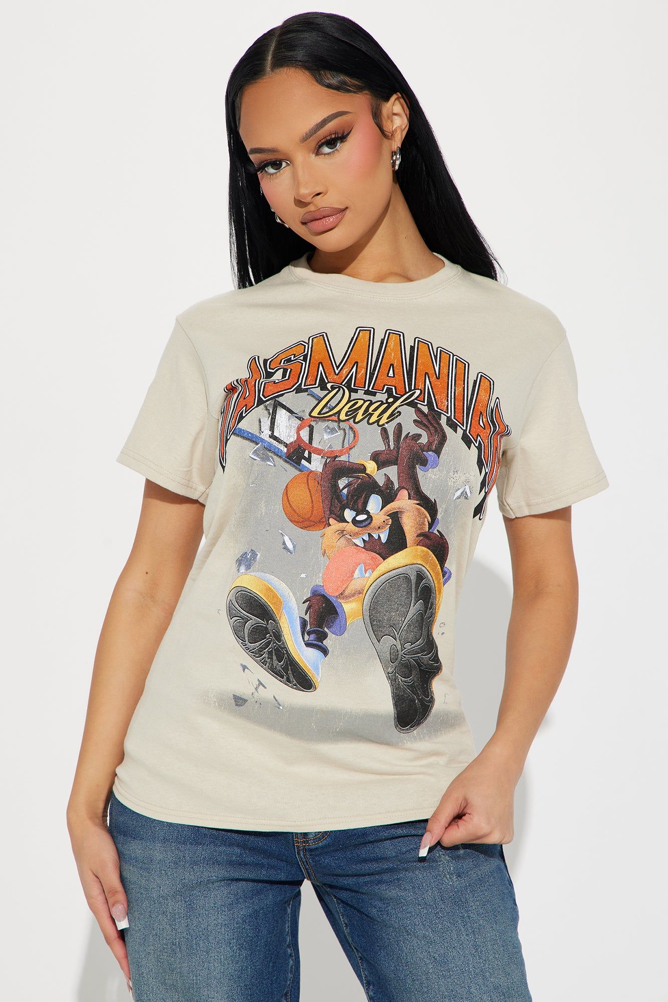 Tasmanian Dunk Graphic Tee - Beige sold by Fashion Nova