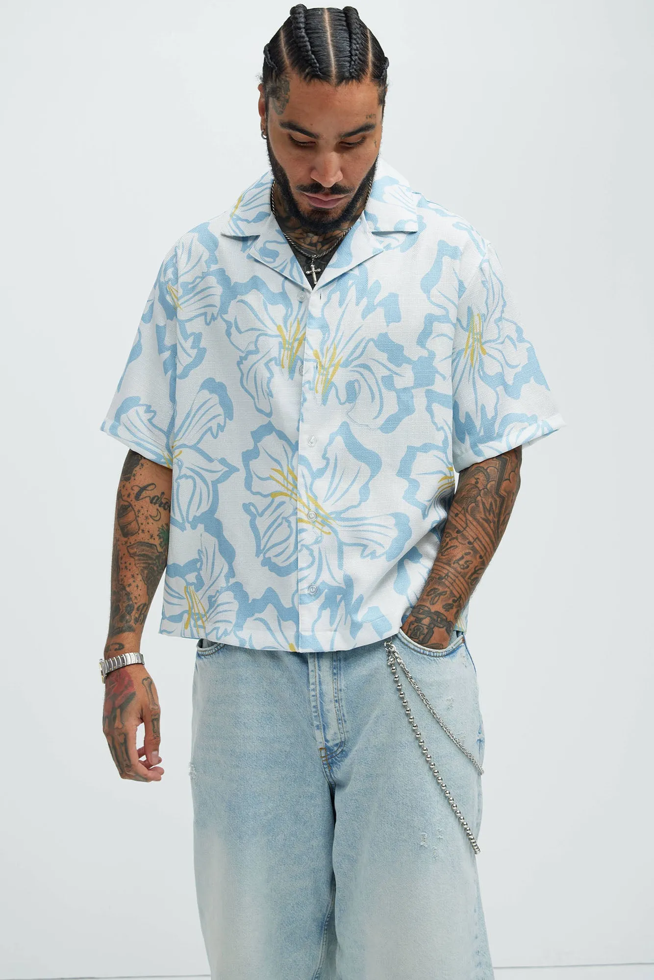 Get Away Floral Shirt - Blue/combo sold by Fashion Nova