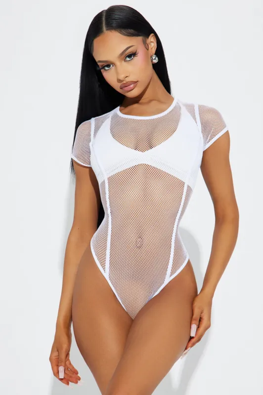 Caught Up On You Fishnet Bodysuit - White sold by Fashion Nova