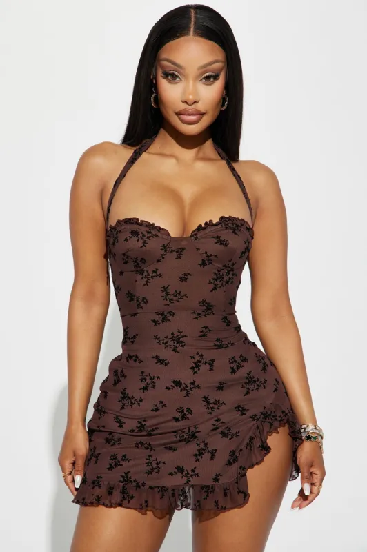 Julia Floral Mini Dress - Chocolate sold by Fashion Nova