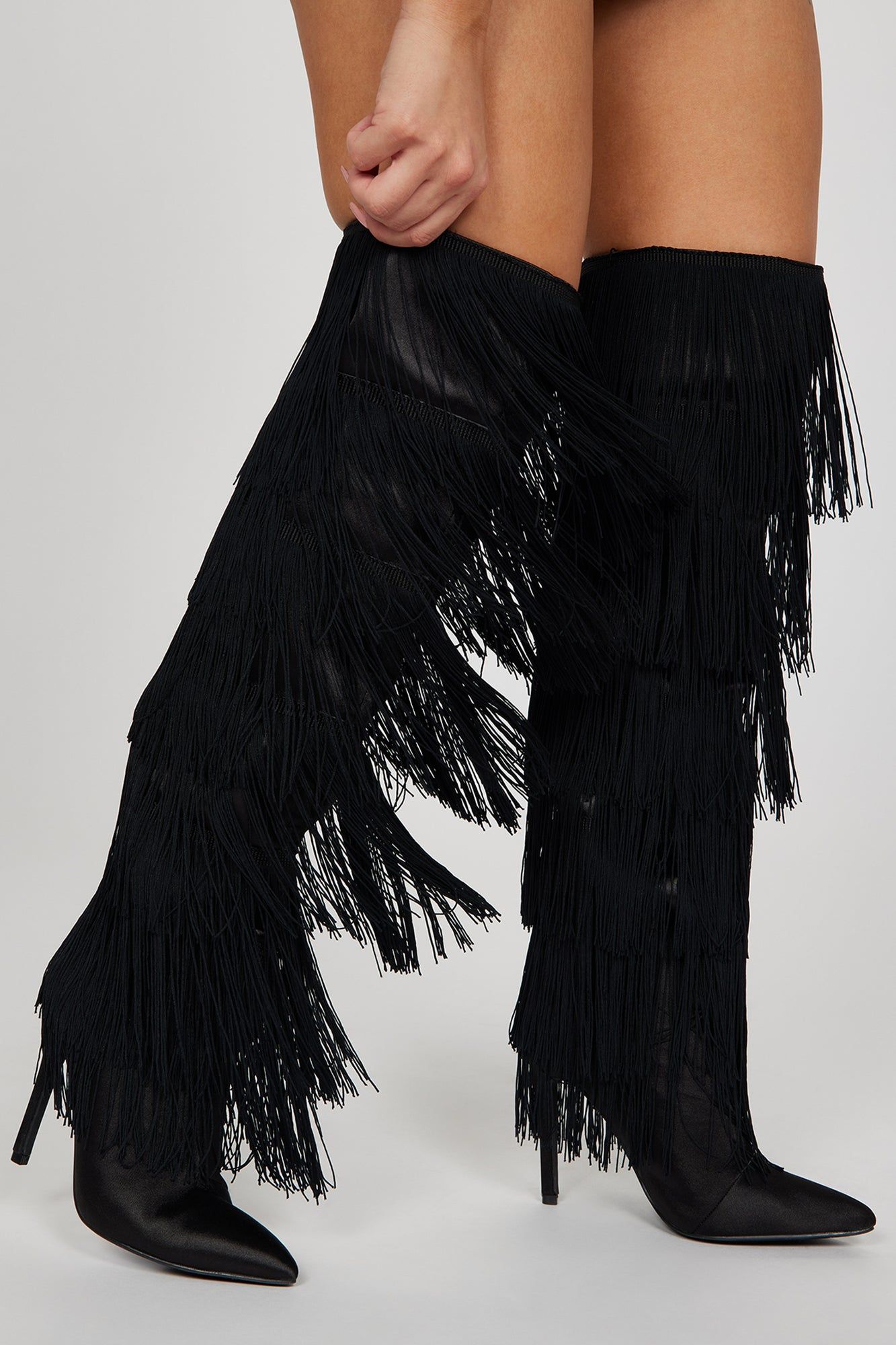 Baddies Only Knee High Heeled Boots - Black sold by Fashion Nova