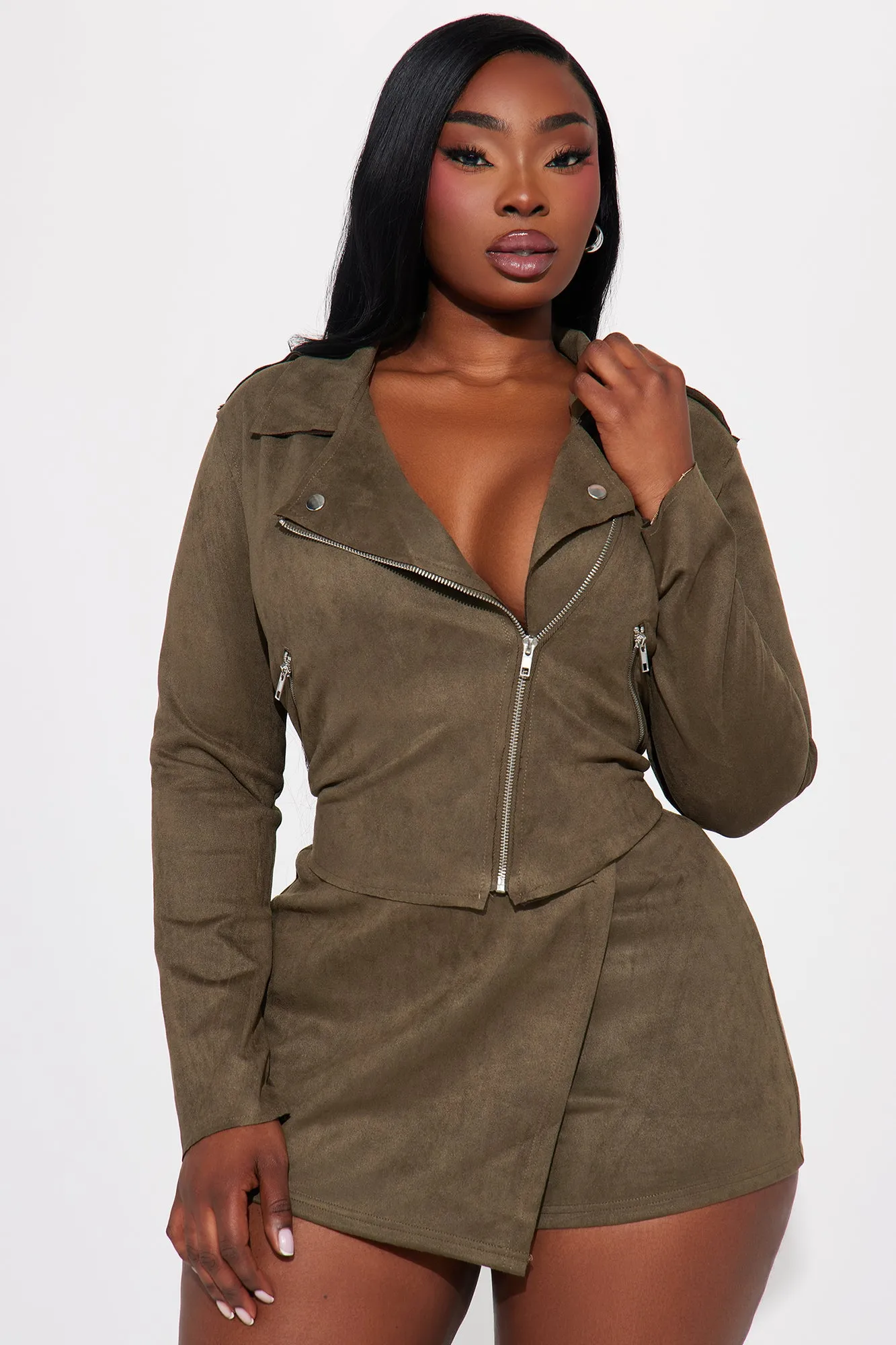 Nina Faux Suede Skort Set - Olive sold by Fashion Nova product image thumbnail 5