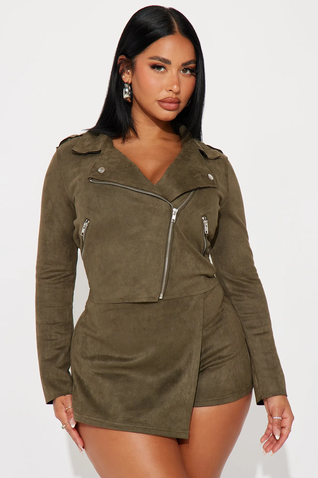 Nina Faux Suede Skort Set - Olive sold by Fashion Nova