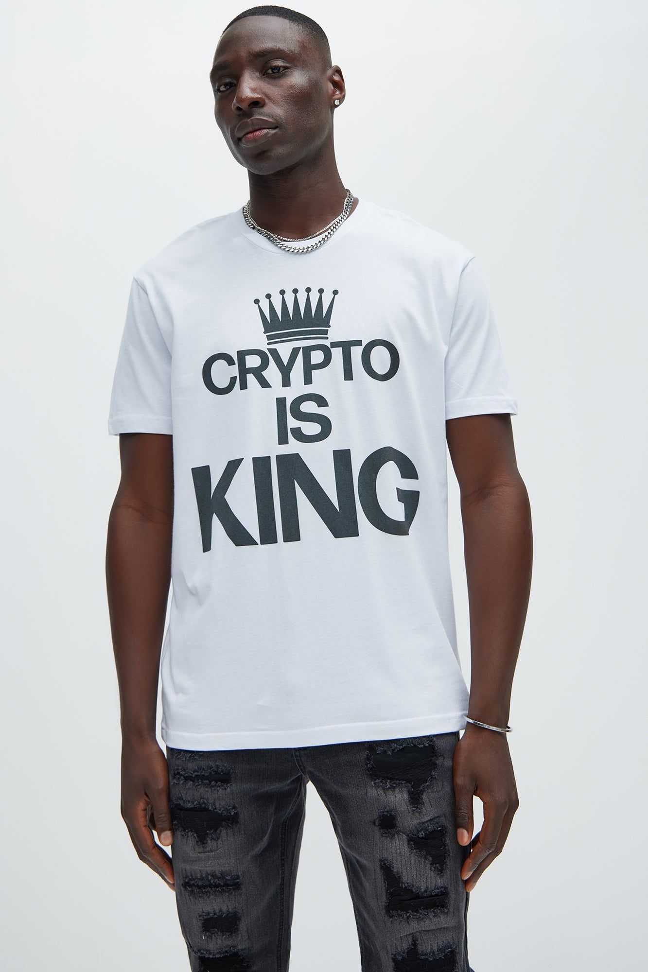 Crypto Is King Short Sleeve Tee - White sold by Fashion Nova