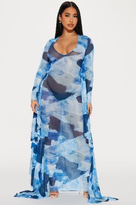 Mariposa Mesh Maxi Dress - Blue/combo sold by Fashion Nova