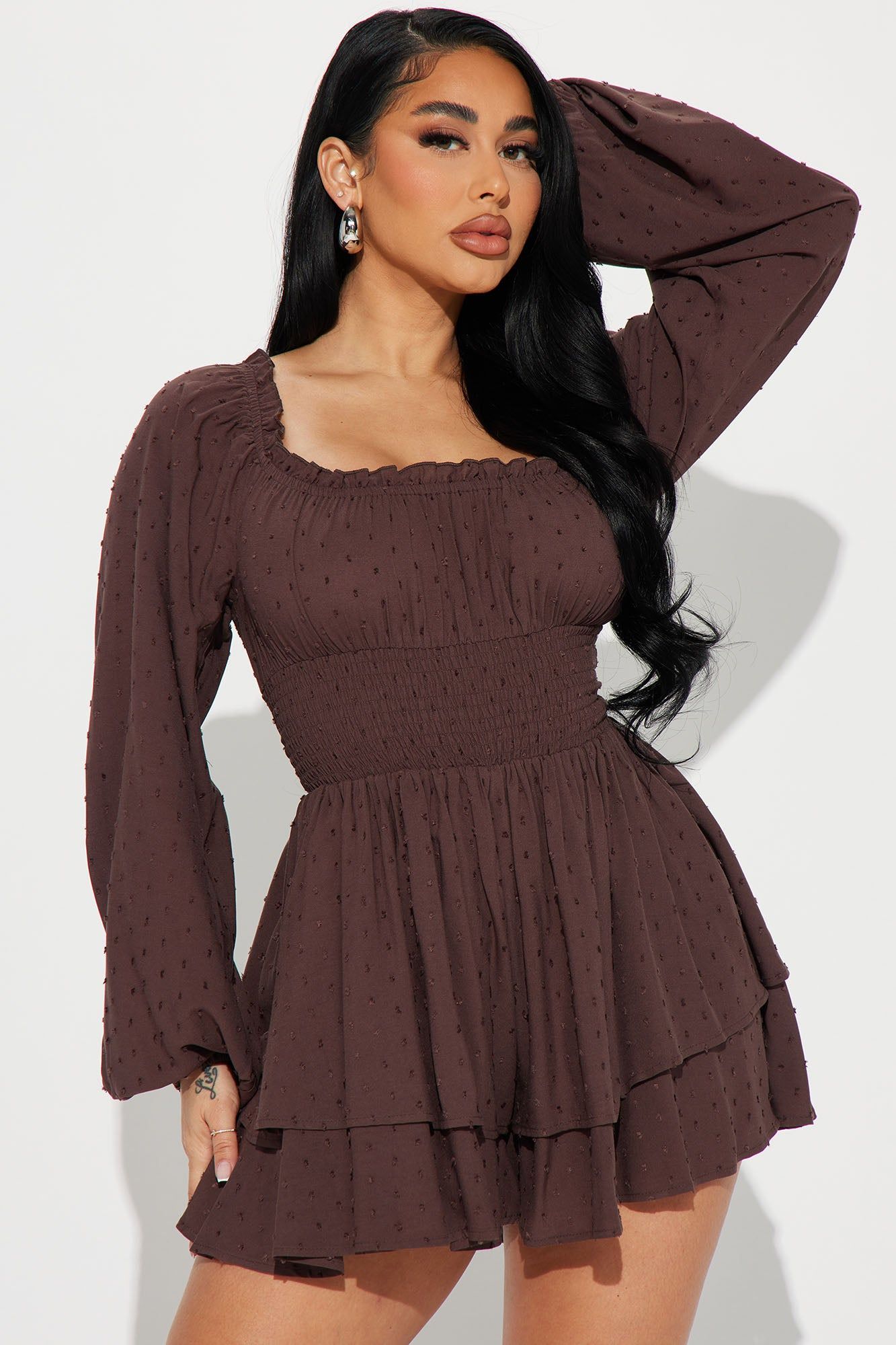 Count On You Romper - Chocolate sold by Fashion Nova