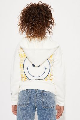 Mini Smiley Face Zip Front Hoodie w/Chenille Patch - Ivory sold by Fashion Nova
