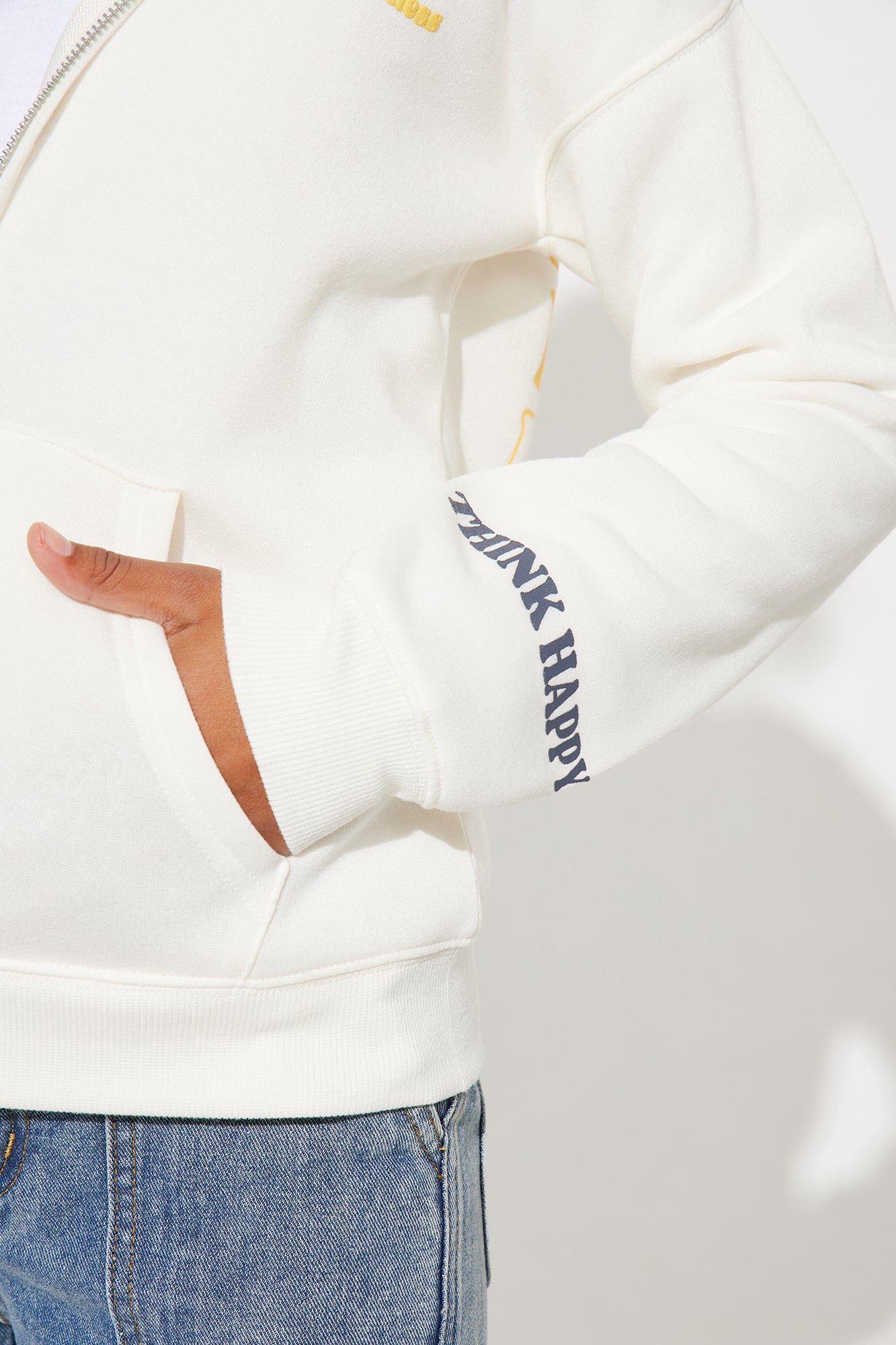 Mini Smiley Face Zip Front Hoodie w/Chenille Patch - Ivory sold by Fashion Nova product image thumbnail 5