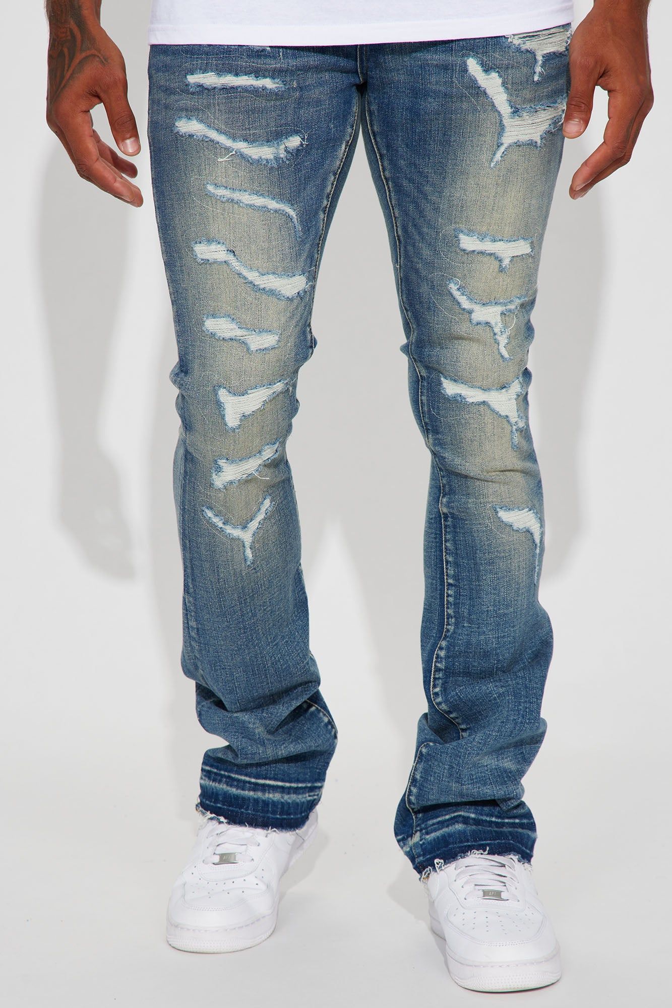 Keep It Going Stacked Skinny Flare Jeans - Dark Wash sold by Fashion Nova