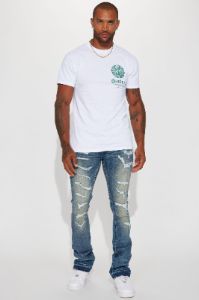 Keep It Going Stacked Skinny Flare Jeans - Dark Wash sold by Fashion Nova