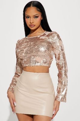 Up Till Sunrise Sequin Top - Gold sold by Fashion Nova