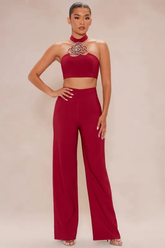 Adeline Embellished Rose Pant Set - Red sold by Fashion Nova