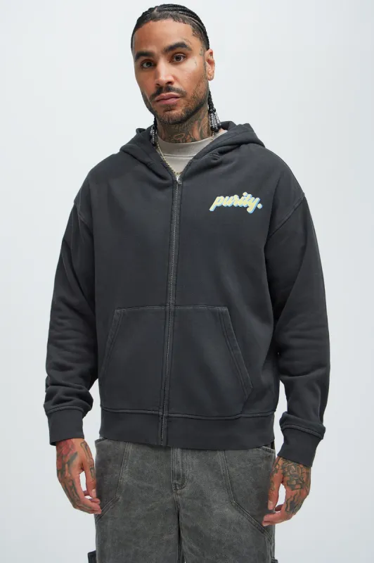 Purity Zip Up Hoodie - Black sold by Fashion Nova