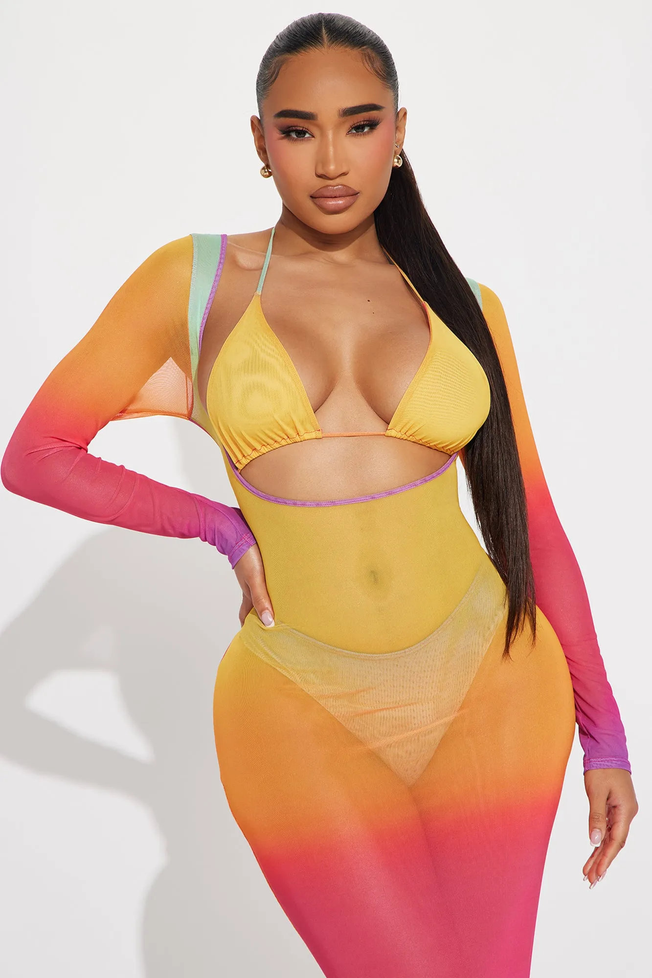 Summers In Tulum Mesh 3 Piece Sunsuit Set - Purple/combo sold by Fashion Nova product image thumbnail 2