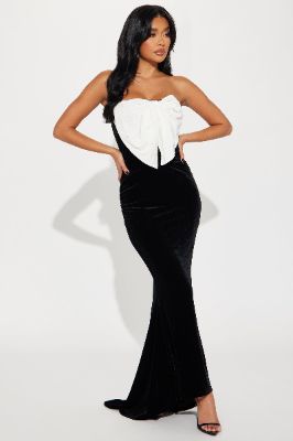 Emery Velvet Maxi Dress - Black/White sold by Fashion Nova