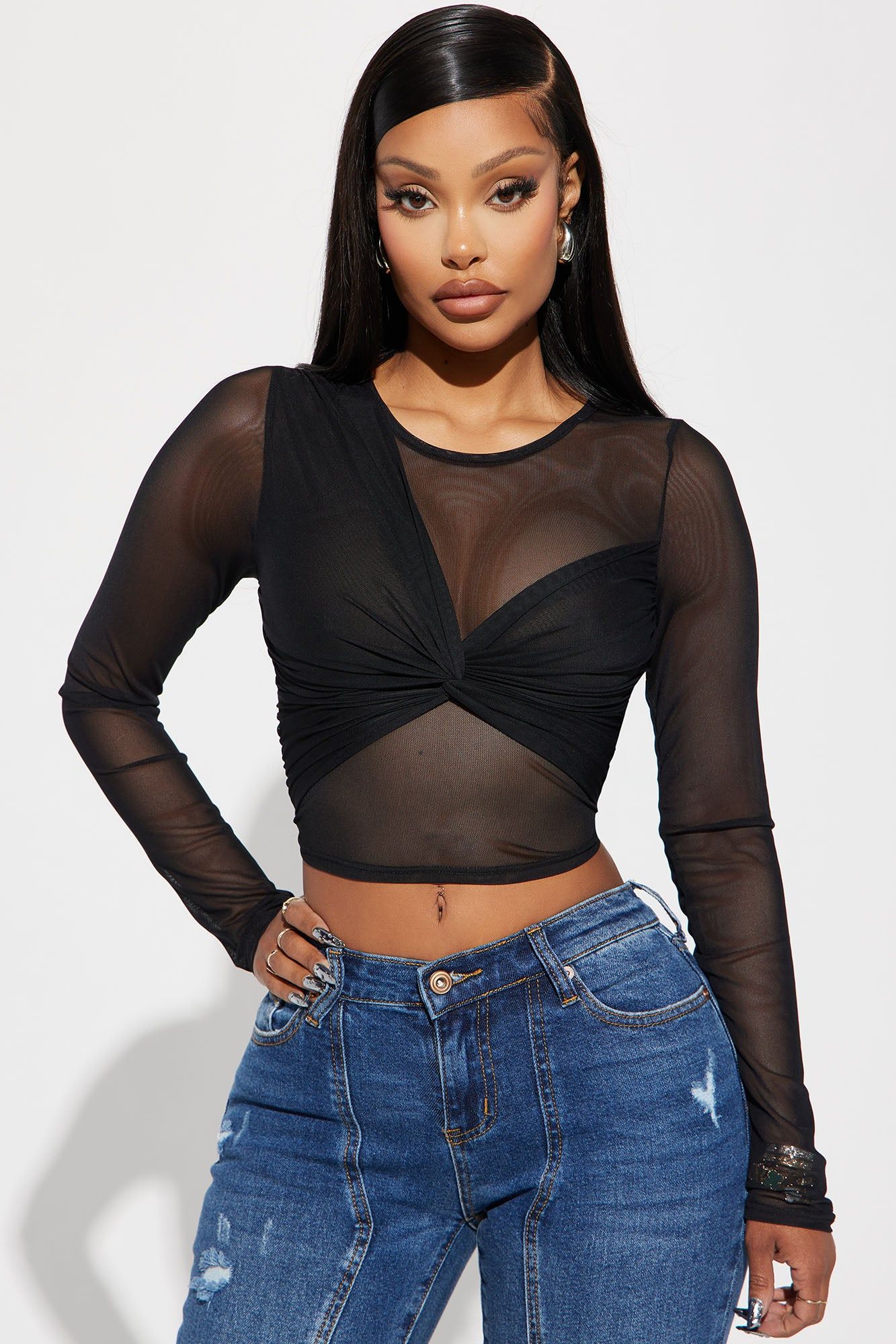 Twist Of Faith Mesh Top - Black sold by Fashion Nova