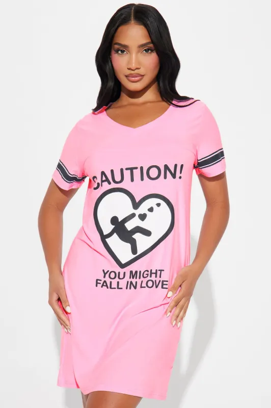 Might Fall In Love PJ Sleep Shirt - Pink/combo sold by Fashion Nova