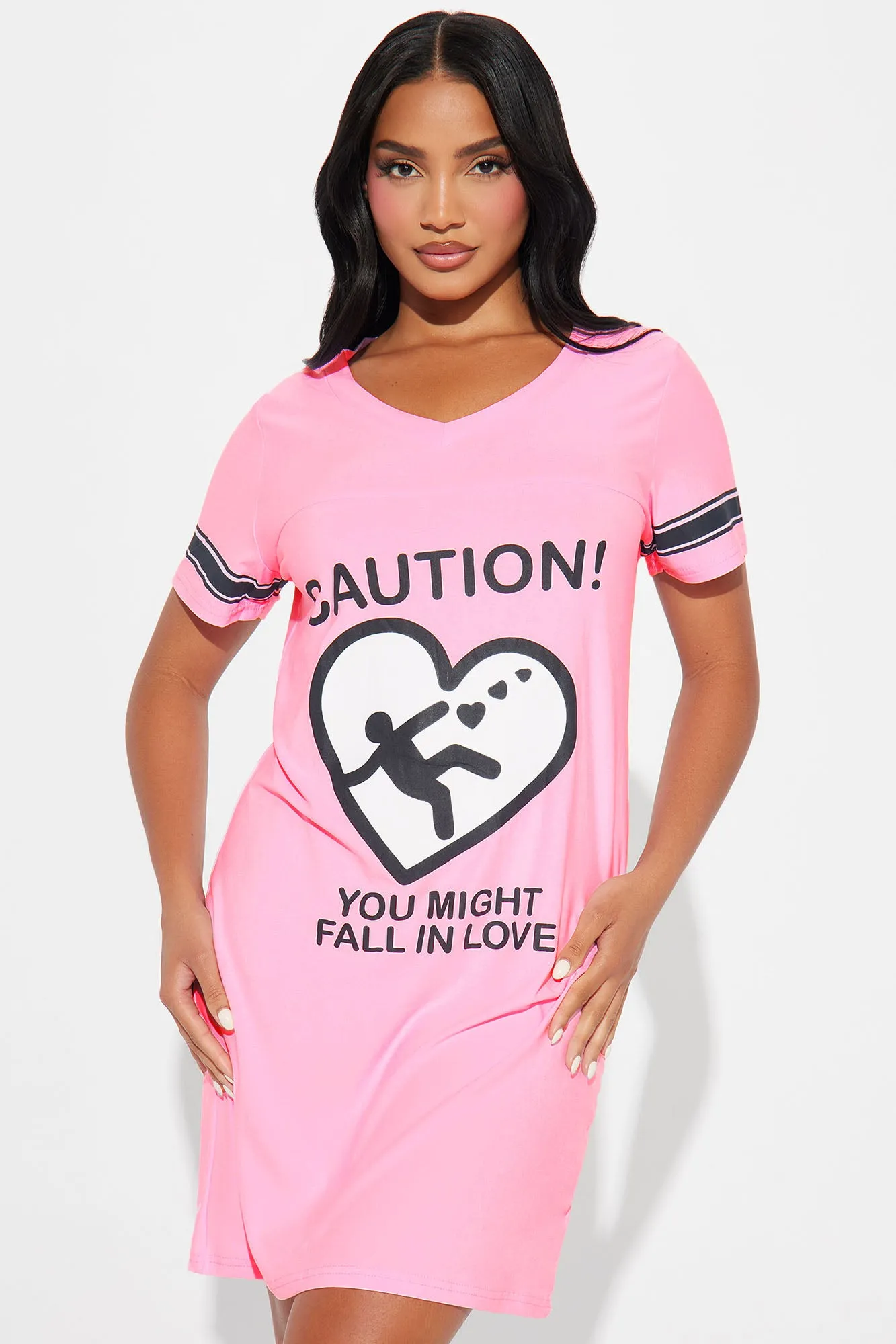 Might Fall In Love PJ Sleep Shirt - Pink/combo sold by Fashion Nova