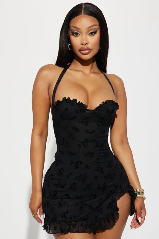 Julia Floral Mini Dress - Black sold by Fashion Nova